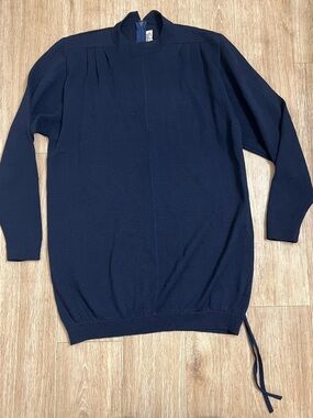 St. John Navy Cowl Neck Sweater with Side Tie